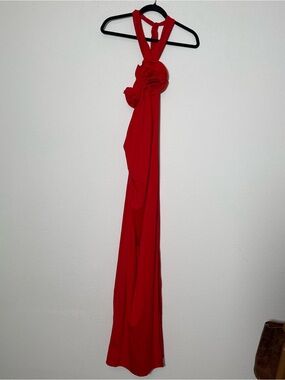 Bella Barnett Red Rosette Halter Maxi Dress Size S Y2K Formal Statement Gown NWT